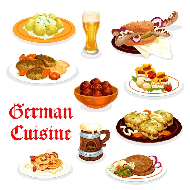 Vector german cuisine dinner icon with oktoberfest food