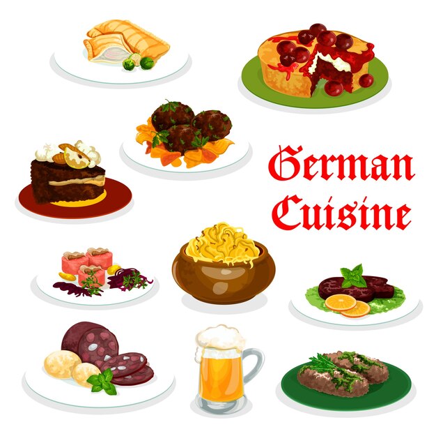 Vector german cuisine dinner icon with traditional food