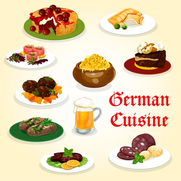 Vector german cuisine dinner with sausage and beer icon