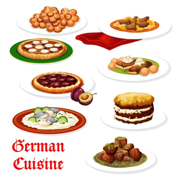 Vector german cuisine meat and fish dishes