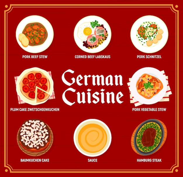 Vector german cuisine restaurant meals menu template