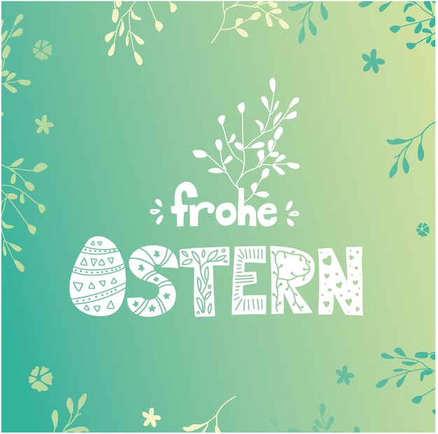 German Easter Postcard. Colorful spring poster or banner. Frohe Ostern.