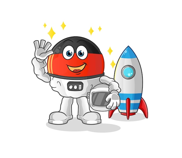 Немецкий флаг астронавта размахивая персонажем. мультфильм талисман вектор