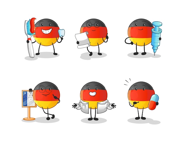 Carattere del gruppo medico bandiera tedesca. vettore della mascotte del fumetto