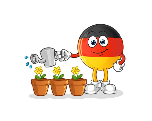 German flag watering the flowers mascot cartoon vector