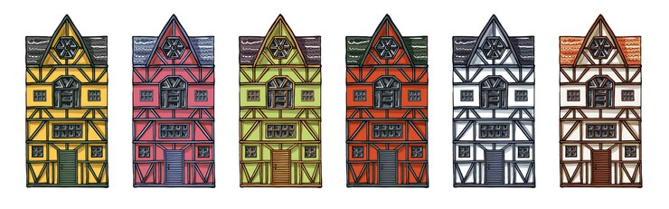 Vector german houses cartoon collection urban landscape front view of european city