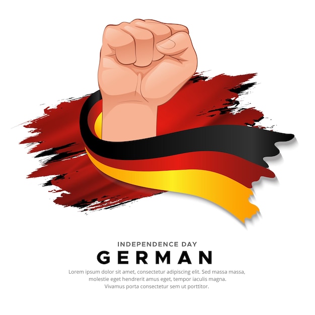 German independence day design with hand holding flag german wavy flag vector