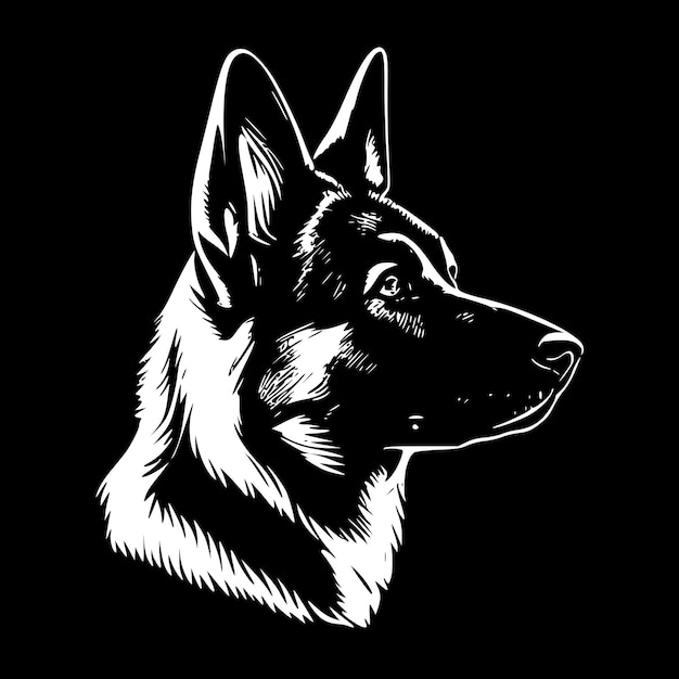 German Shepherd Black and White Vector illustration