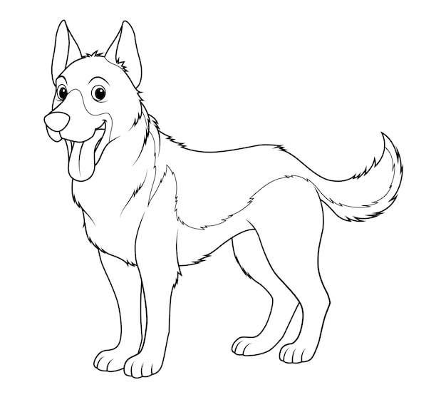 German shepherd dog cartoon animal illustration bw