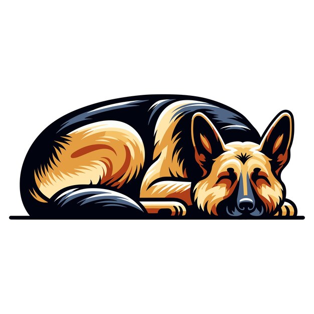 Vector german shepherd dog full body vector illustration sleeping dog family pet assistance search service