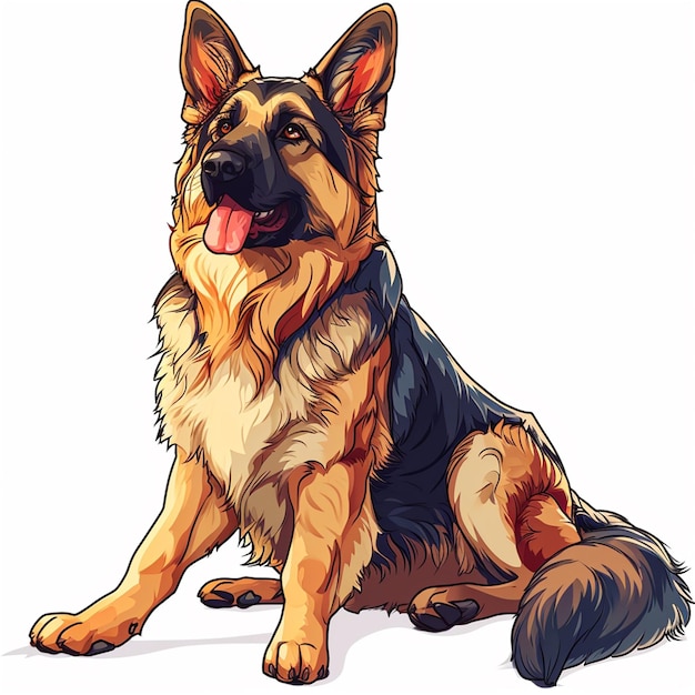Vector a german shepherd dog sitting down on a white background in the style of digital painting and drawi
