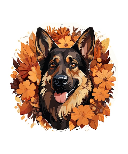 German Shepherd flower illustration