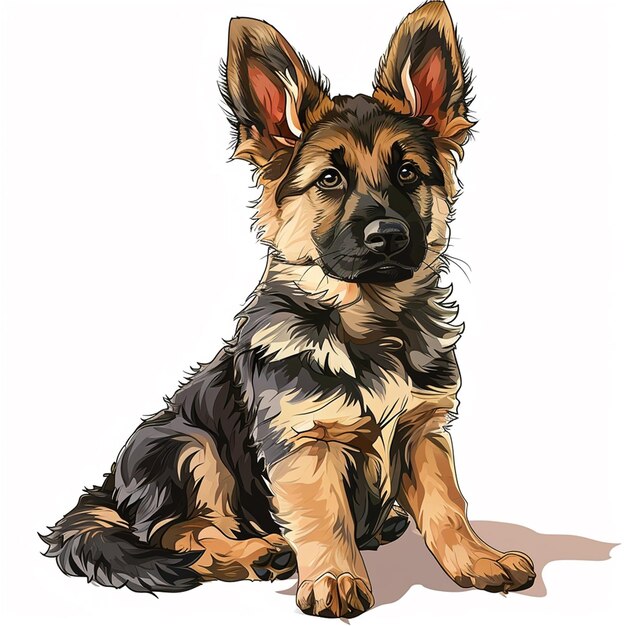 Vector the german shepherd is shown sitting in a white background in the style of speedpainting