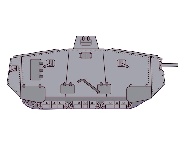 第一次世界大戦のドイツ戦車 A7V 銃と機関銃を備えた装甲車両