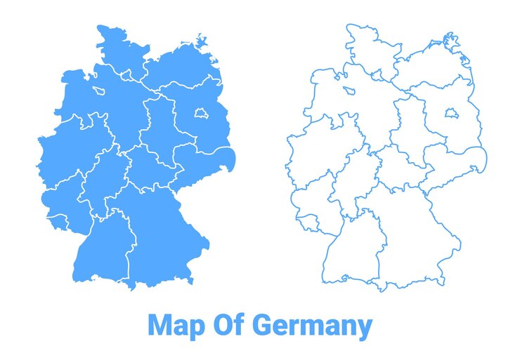Vector germany blue map flat regions border outline vector illustration