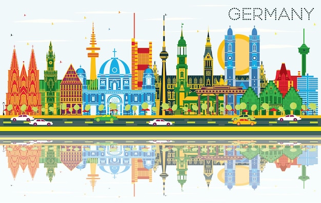 Germany City Skyline with Color Buildings, Blue Sky and Reflections. Vector Illustration. Business Travel and Tourism Concept with Historic Architecture. Germany Cityscape with Landmarks.