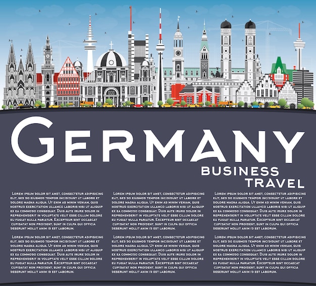 Germany city skyline with gray buildings, blue sky and copy space. vector illustration. business travel and tourism concept with historic architecture. germany cityscape with landmarks.