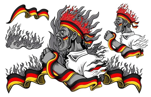 Vector germany flag and fire elements with people screaming