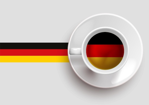 꼭대기에 맛있는 커피 컵이 달린 독일 국기