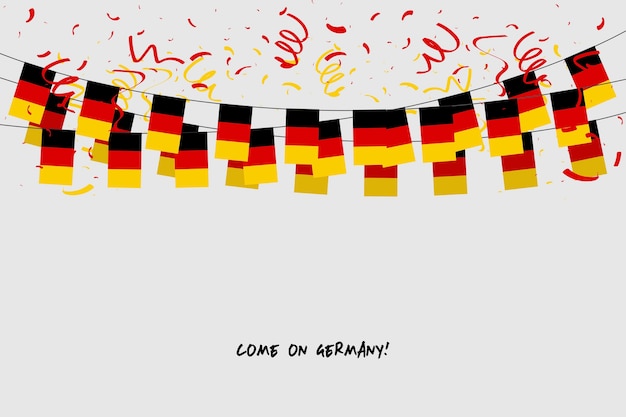 Germany garland flag with confetti on gray background.