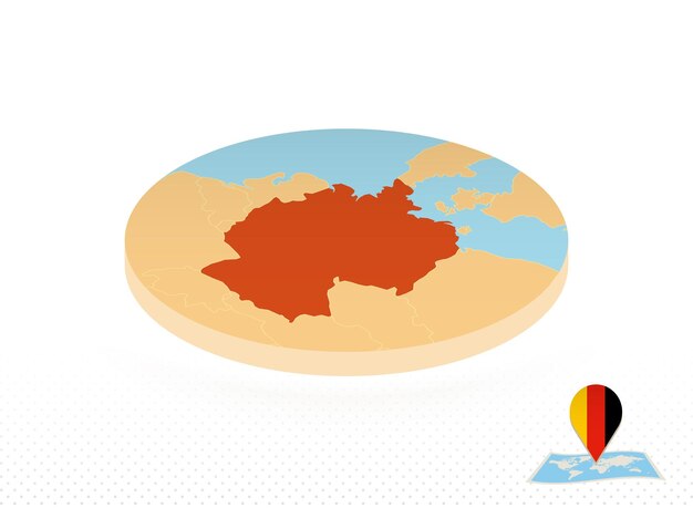 Карта германии, разработанная в изометрическом стиле, карта оранжевого круга германии для веб-инфографики и многое другое