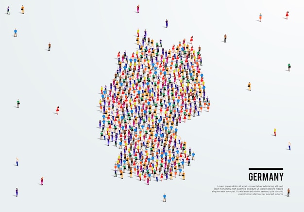 Vector germany map. large group of people form to create a shape of germany map. vector illustration.