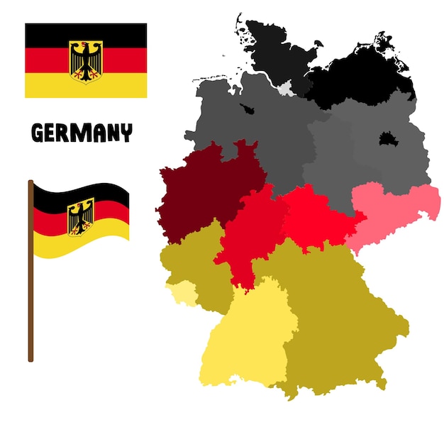 Vector germany map vector image of regions of germany flag of germany