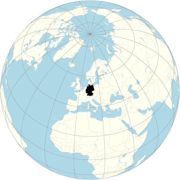 Germany showcased at the center of the orthographic projection of the world map