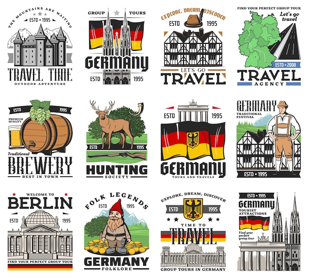 Vector germany travel german berlin and munich landmarks