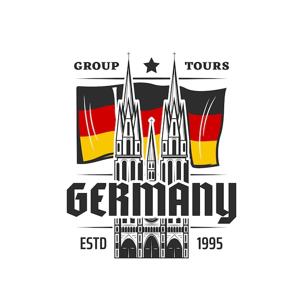 Vector germany travel icon flag and medieval cathedral
