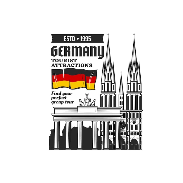 Vettore icona dei punti di riferimento di viaggio in germania visita di berlino