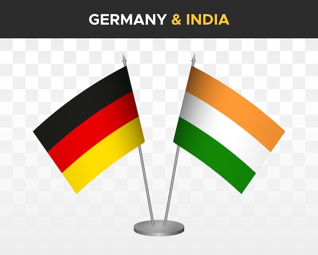 Germany vs india desk flags mockup isolated 3d vector illustration deutsche table flags