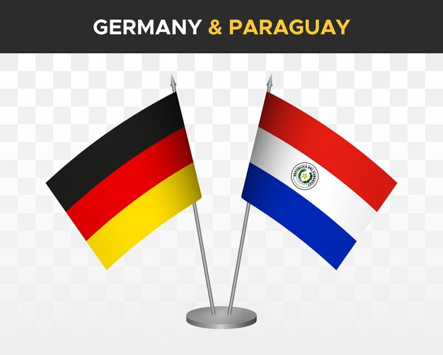 Germany vs paraguay desk flags mockup isolated 3d vector illustration deutsche table flags