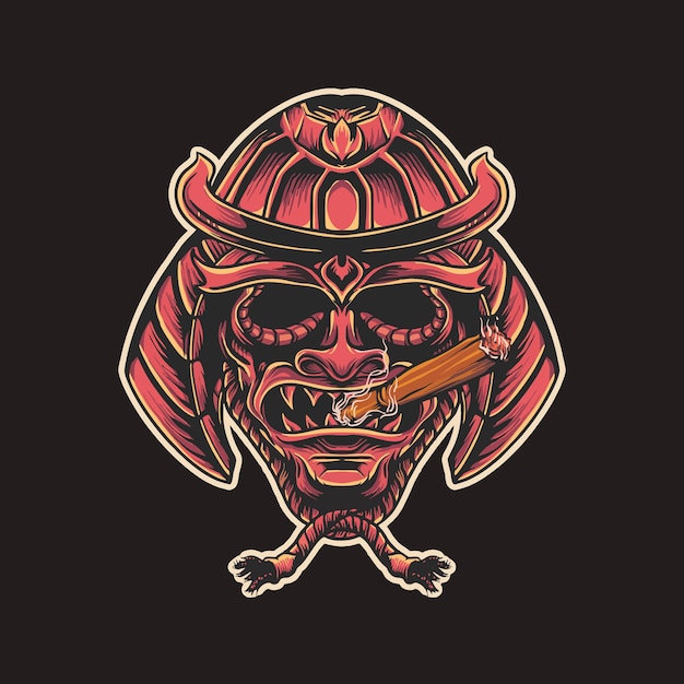 Gerookt samurai mascotte logo