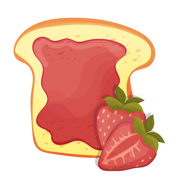 Geroosterd sneetje brood van een sandwich rode aardbeienjam voor het ontbijt en geïsoleerd over de bovenste witte achtergrond