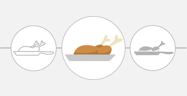 Geroosterde kip op een koekenpan geïsoleerde platte illustratie Geroosterde kip lijn icon