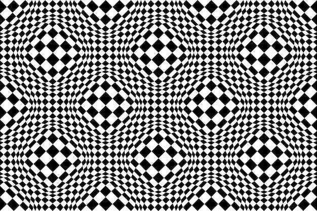 Geruit naadloos patroon met optische illusie van bolvormig volume, zwart-wit geometrische abstracte achtergrond, schaakbord 3D-effect op-art.