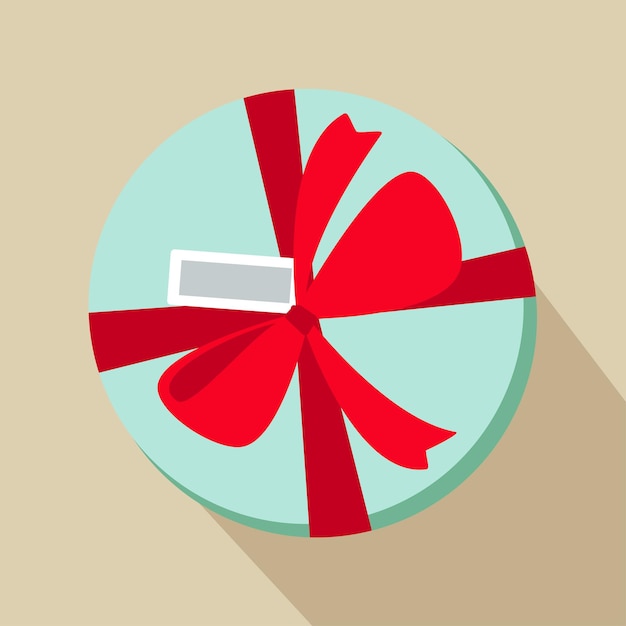 Geschenk ronde doos met heldere rode strik op een geïsoleerde beige achtergrond Doos met tag bovenaanzicht