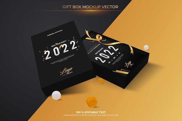 Geschenkdoos bewerkbare mockup vector met zwarte kleur