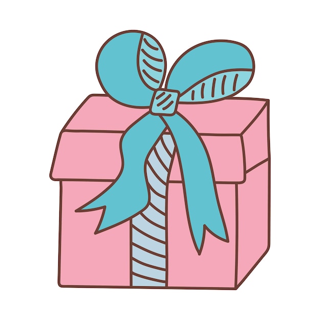 Geschenkdoos met lint en strik in doodle stijl Cadeau voor vakantie geïsoleerd op een witte achtergrond