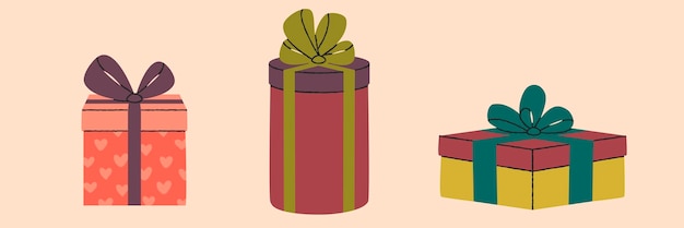Geschenkdozen set Kleurrijke geschenkdozen met lint en boog geïsoleerd op background