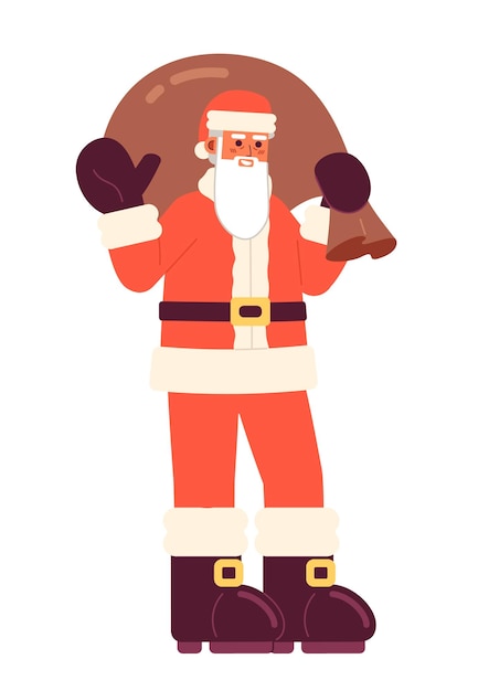 Geschenkzak Kerstman zwaaiende hand cartoon platte illustratie Vrolijke kerst baardige oude man 2D-personage geïsoleerd op witte achtergrond Traditioneel kostuum Sint-Nicolaas Xmas scène vector kleur afbeelding