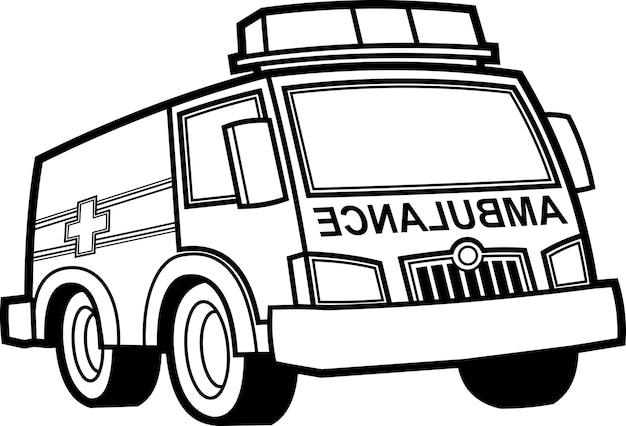 Geschetst cartoon medische ambulance auto. vector handgetekende illustratie