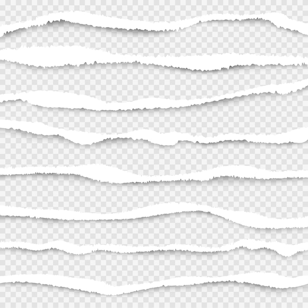 Vector gescheurd papier. snijd randen van wit papier gescheurde lijnen realistische textuurverzameling