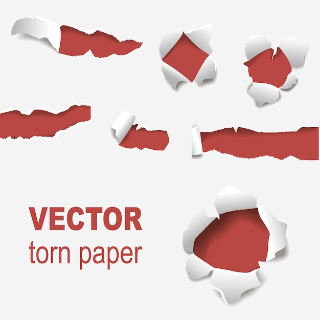 Gescheurde randen papier gat verscheurde rafelige rand en barst realistische 3D-stijl vectorillustratie