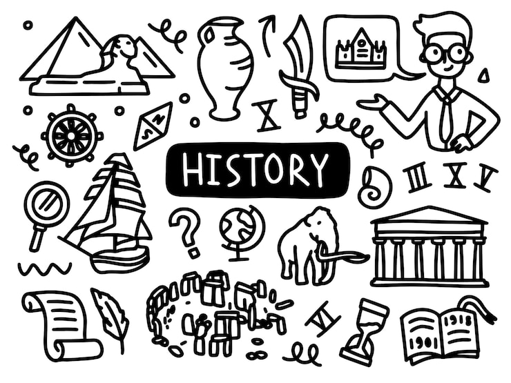 Vector geschiedenis doodle lijn set school universiteit overzicht onderwerp