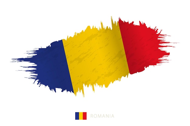 Geschilderde penseelstreekvlag van Roemenië met golvend effect