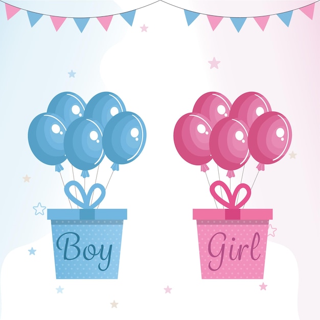 Vector geslacht onthullen uitnodiging baby meisje jongen schattig feest baby douche verjaardagssymbolen aankondiging