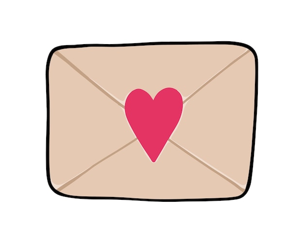 Gesloten envelop met een letter met een hart doodle lineaire cartoon