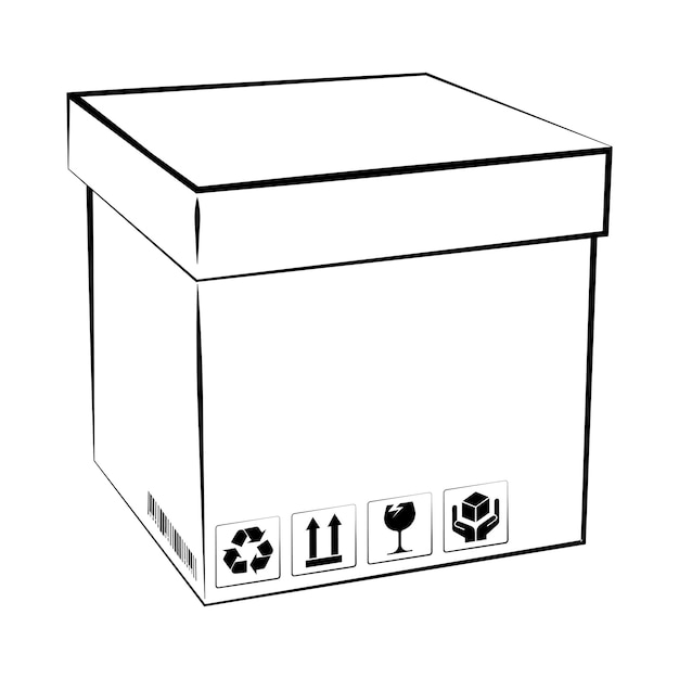 Vector gesloten witte doos met streepjescode en borden voor vrachtopslag verzending en thuisbezorging geschenken en verrassingen met koerierslevering geïsoleerde vector op witte achtergrond